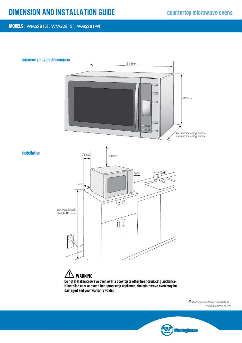 Page n°1 - Manuel utilisateur Westinghouse WMS281SF