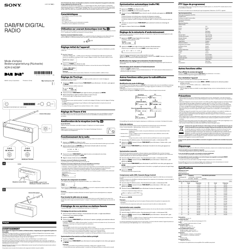 Page 1 de la notice Manuel utilisateur Sony XDR-S16DBP