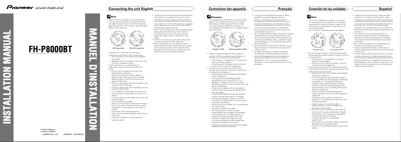 Page 1 de la notice Manuel utilisateur Pioneer FH-P8000BT