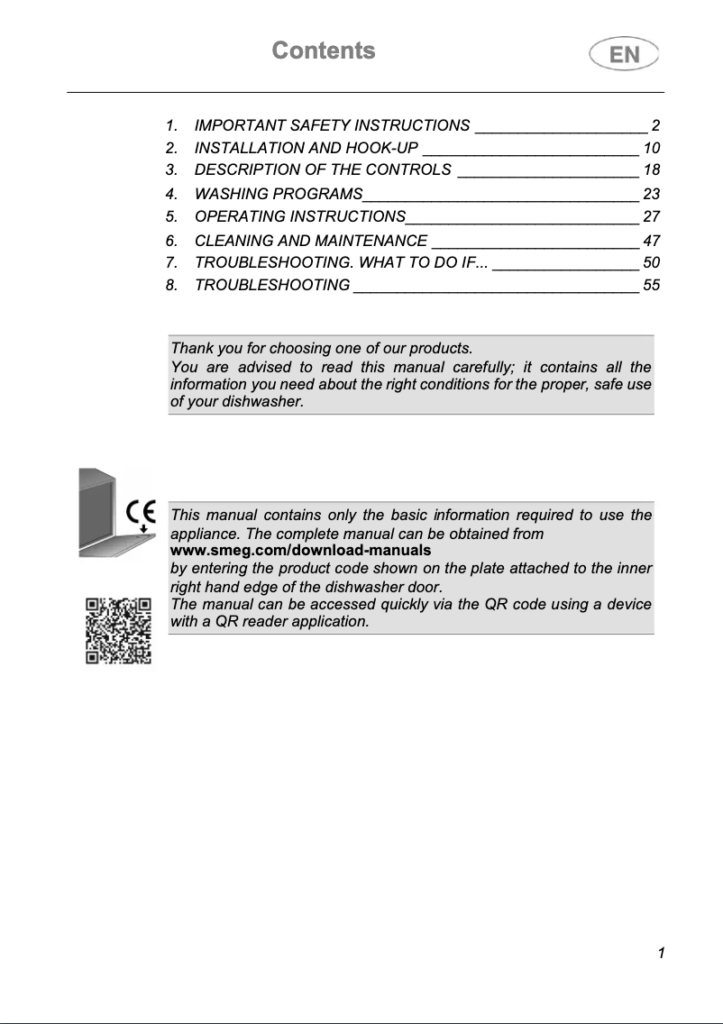 Page 1 de la notice Manuel utilisateur Smeg LSPU8643BL