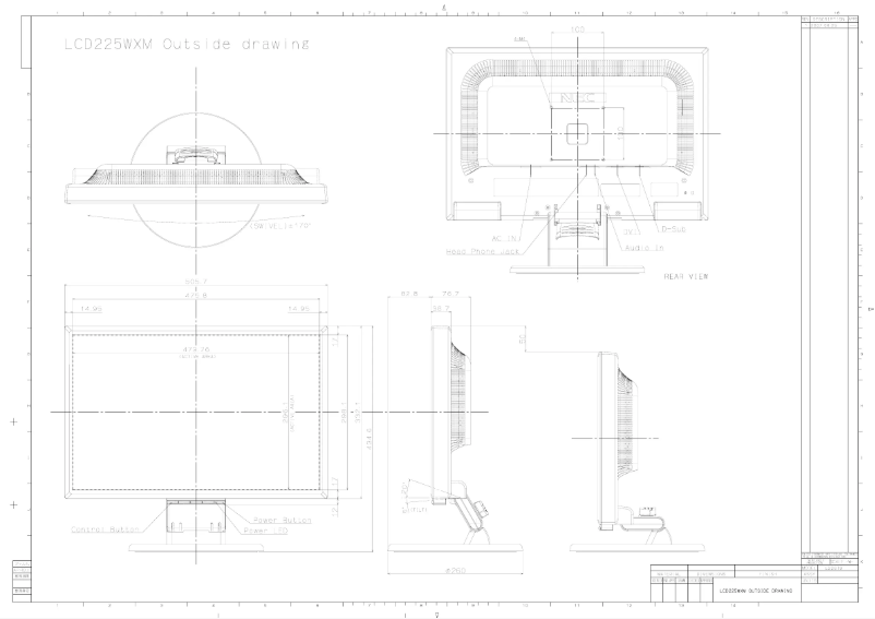 Page 1 de la notice Dessin technique NEC MultiSync LCD225WXM