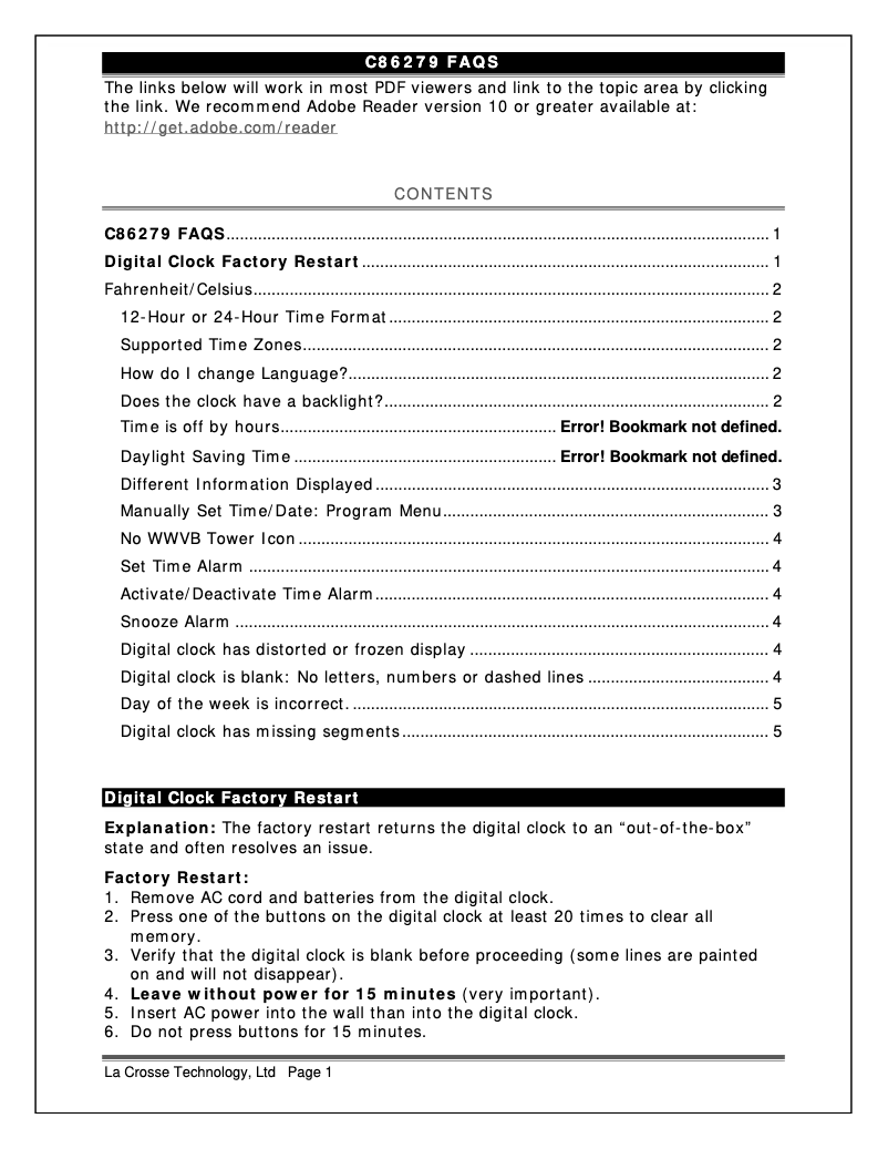 Page n°1 - FAQ La Crosse Technology C86279V3