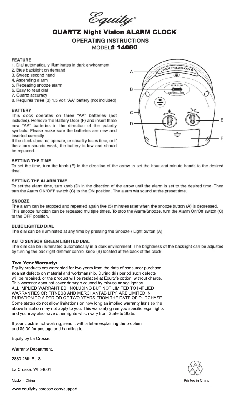 Page n°1 - Manuel utilisateur Equity 14080