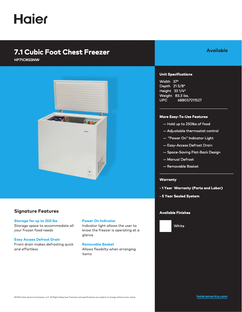 Page 1 de la notice Fiche technique Haier HF71CM33NW
