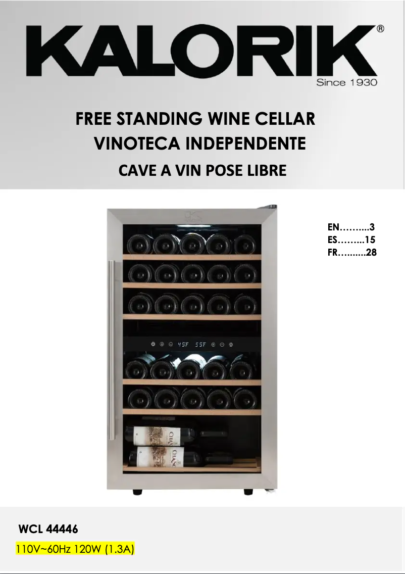 Page 1 de la notice Manuel utilisateur Kalorik WCL 44446