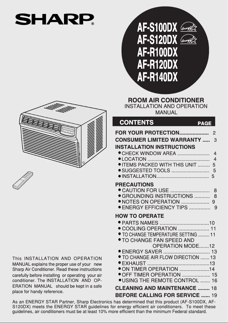 Page n°1 - Manuel utilisateur Sharp AF-R100DX