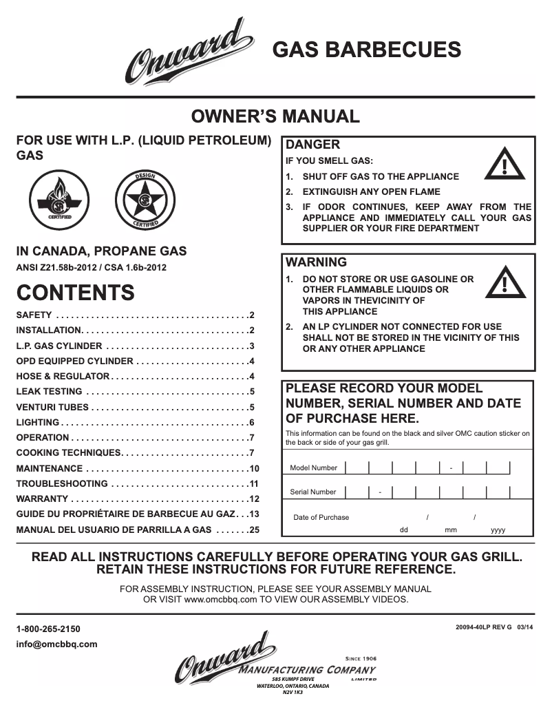 Page 1 de la notice Manuel utilisateur Broil King Baron 540 Pro
