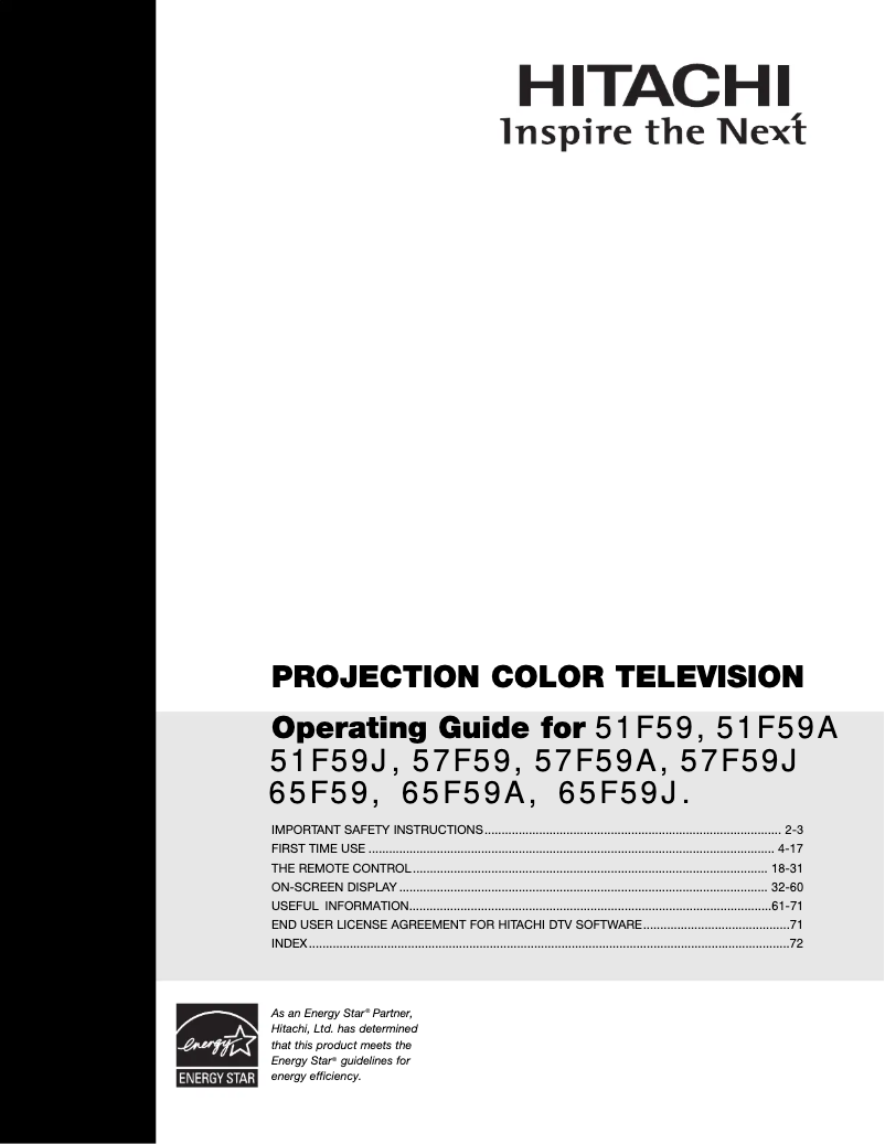 Page 1 de la notice Manuel utilisateur Hitachi 50VS69A