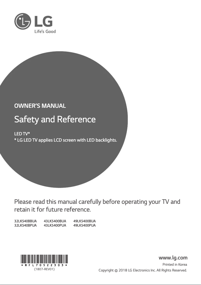 Página 1 del manual Manual de usuario LG 49LK5400PUA
