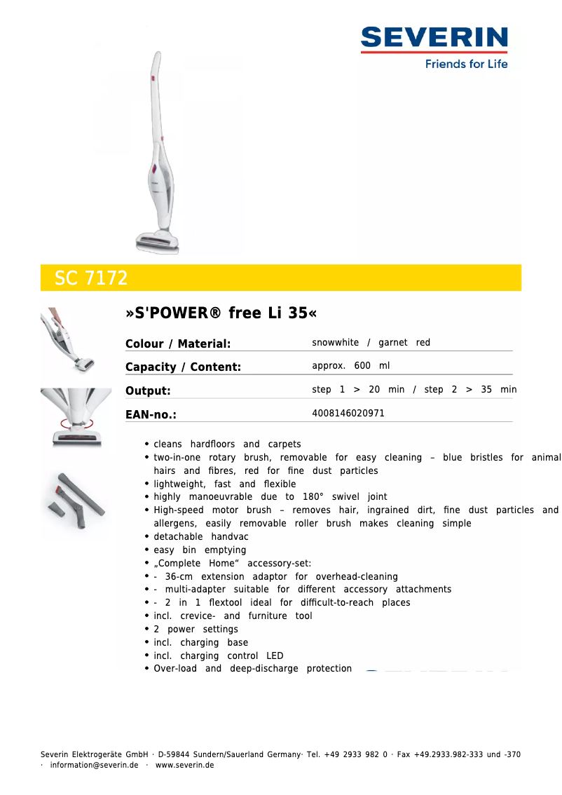 Page n°1 - Fiche technique Severin SC 7172