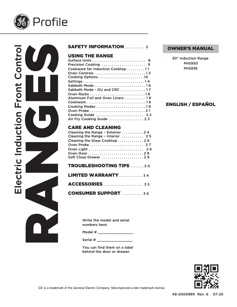 Página 1 del manual Manual de instrucciones GE PHS930BLTS