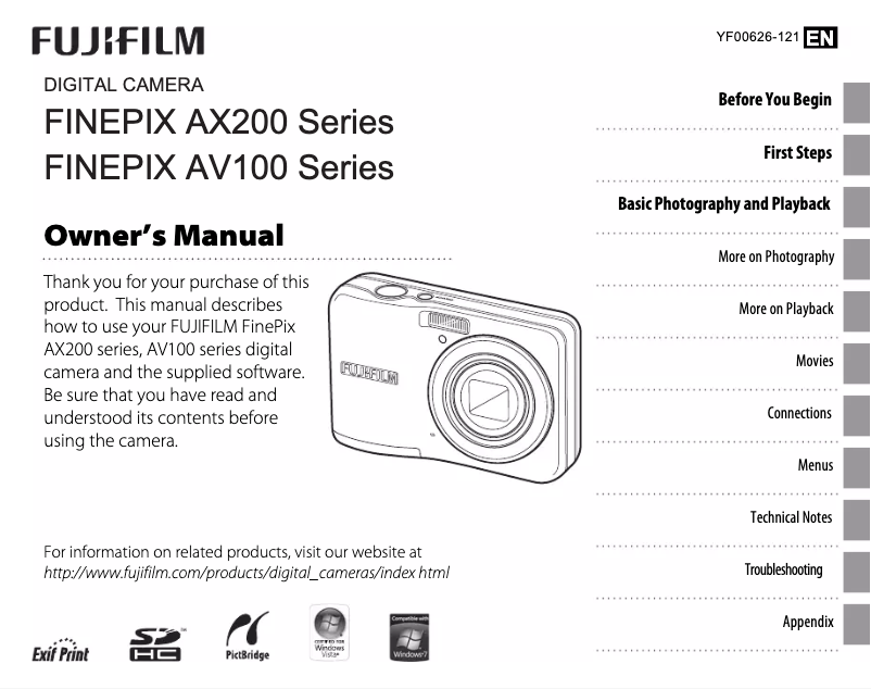 Image de la première page du manuel de l'appareil FinePix AV180
