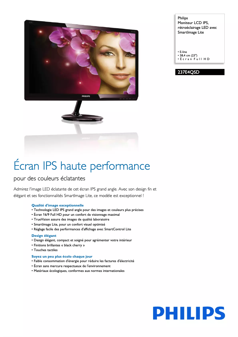 Page n°1 - Fiche technique Philips 237E4QSD