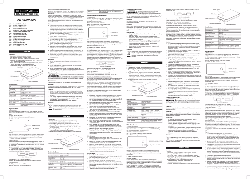Page n°1 - Manuel utilisateur Konig KN-PBANK5000