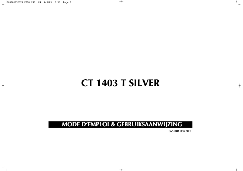 Page 1 de la notice Manuel utilisateur Finlux CT1403T Silver