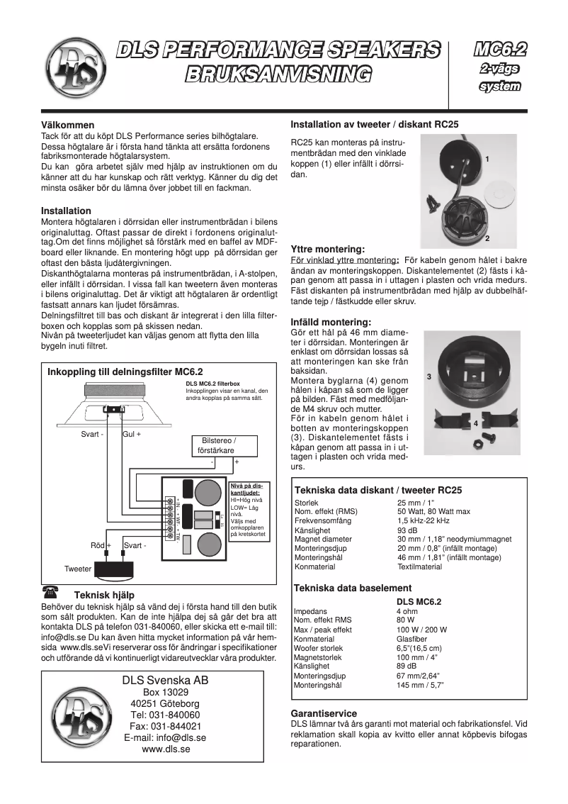 Page 1 de la notice Manuel utilisateur DLS Performance MC6.2