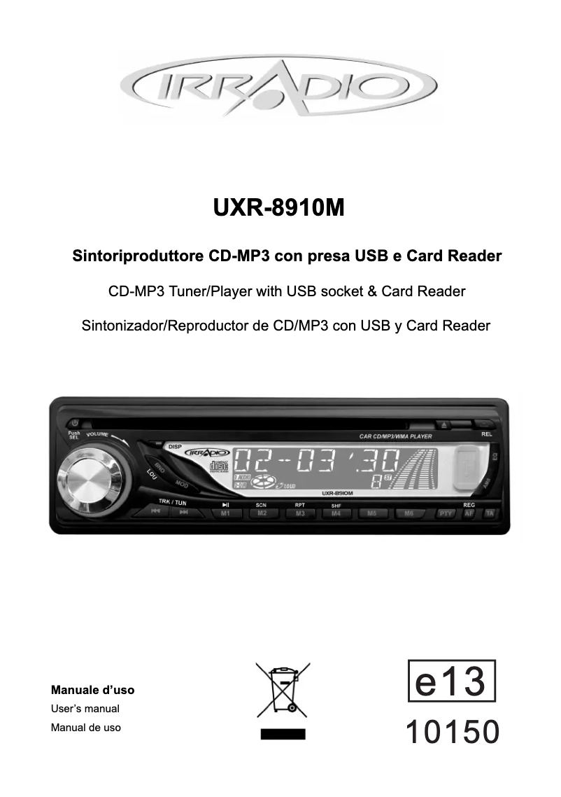 Page 1 de la notice Manuel utilisateur Irradio UXR-8910M