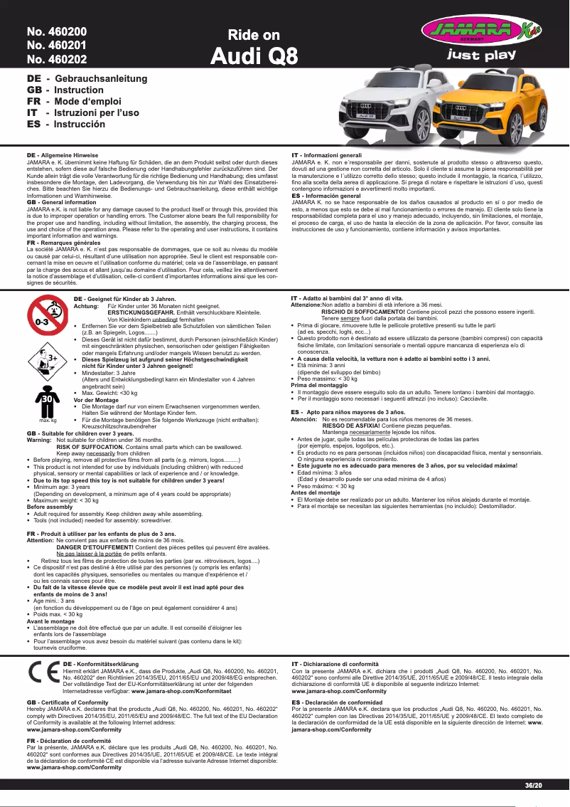 Image de la première page du manuel de l'appareil Ride-on Audi Q8