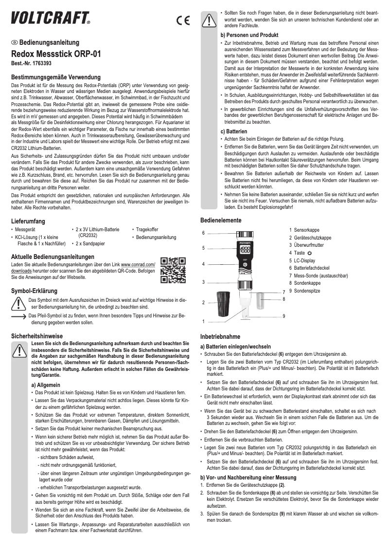Image de la première page du manuel de l'appareil ORP-01