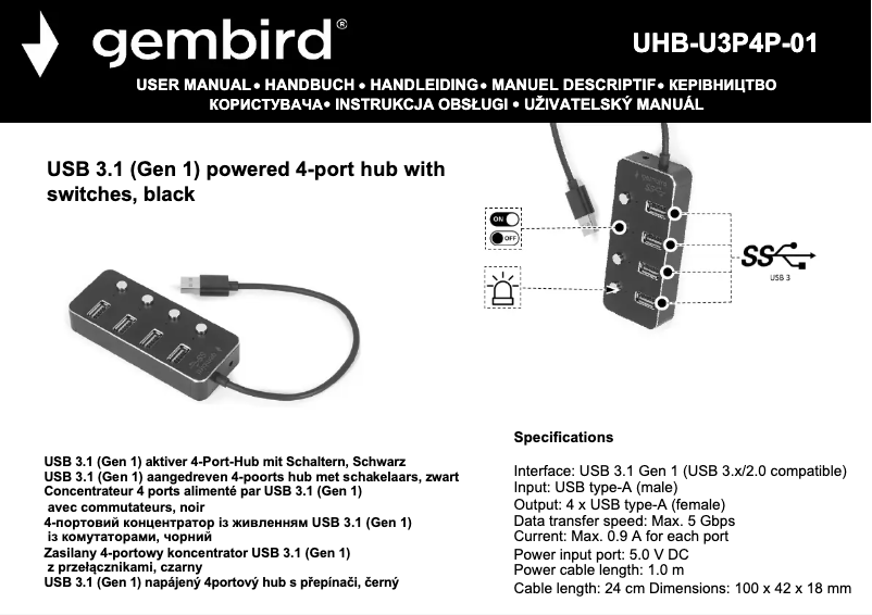 Page 1 de la notice Manuel utilisateur Gembird UHB-U3P4P-01