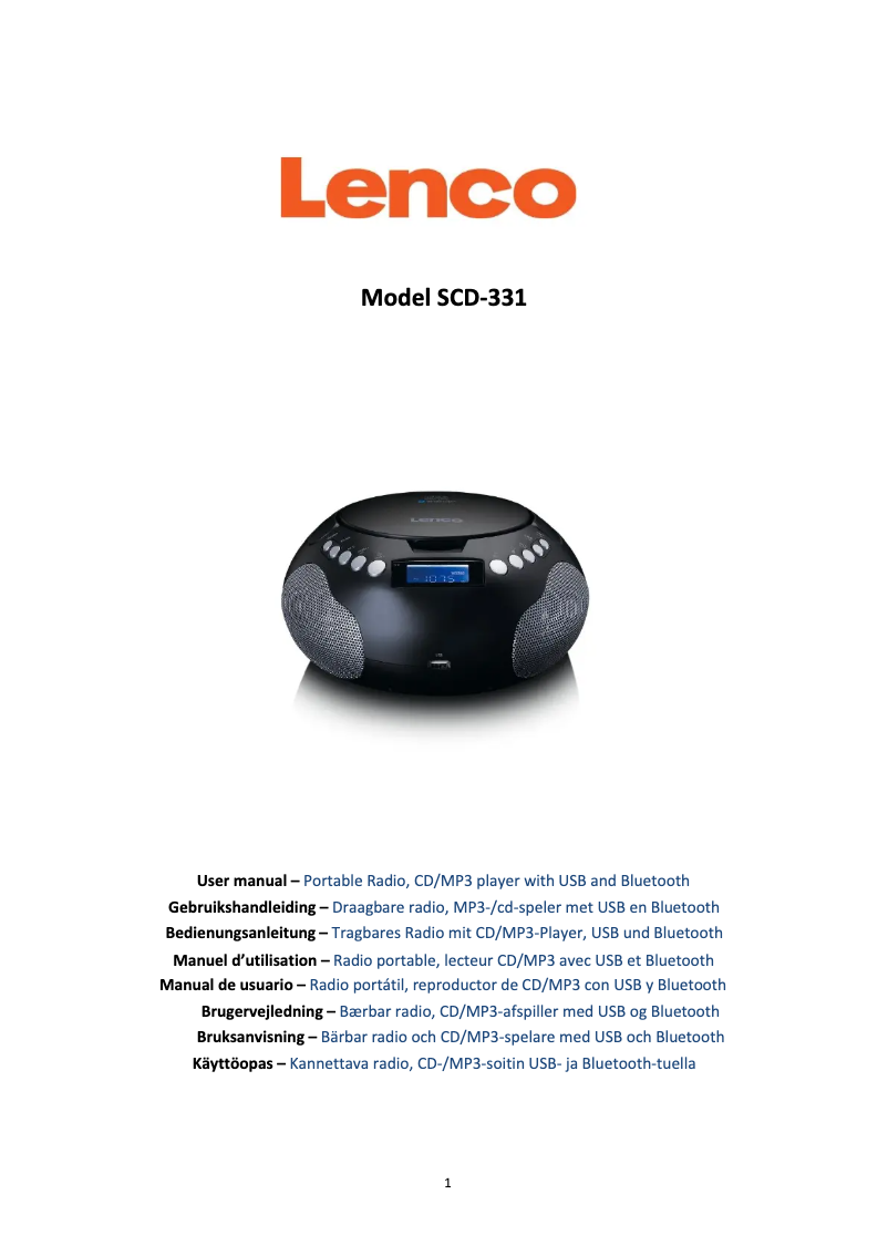 Page 1 de la notice Manuel utilisateur Lenco SCD-331+