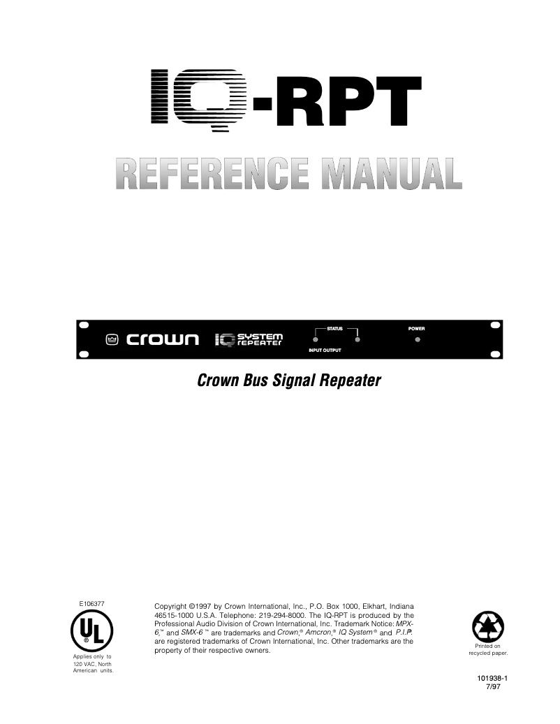 Image de la première page du manuel de l'appareil IQ-RPT