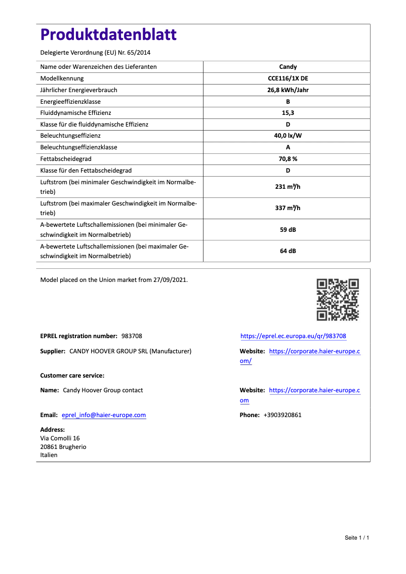 Image de la première page du manuel de l'appareil CCE116/1X DE