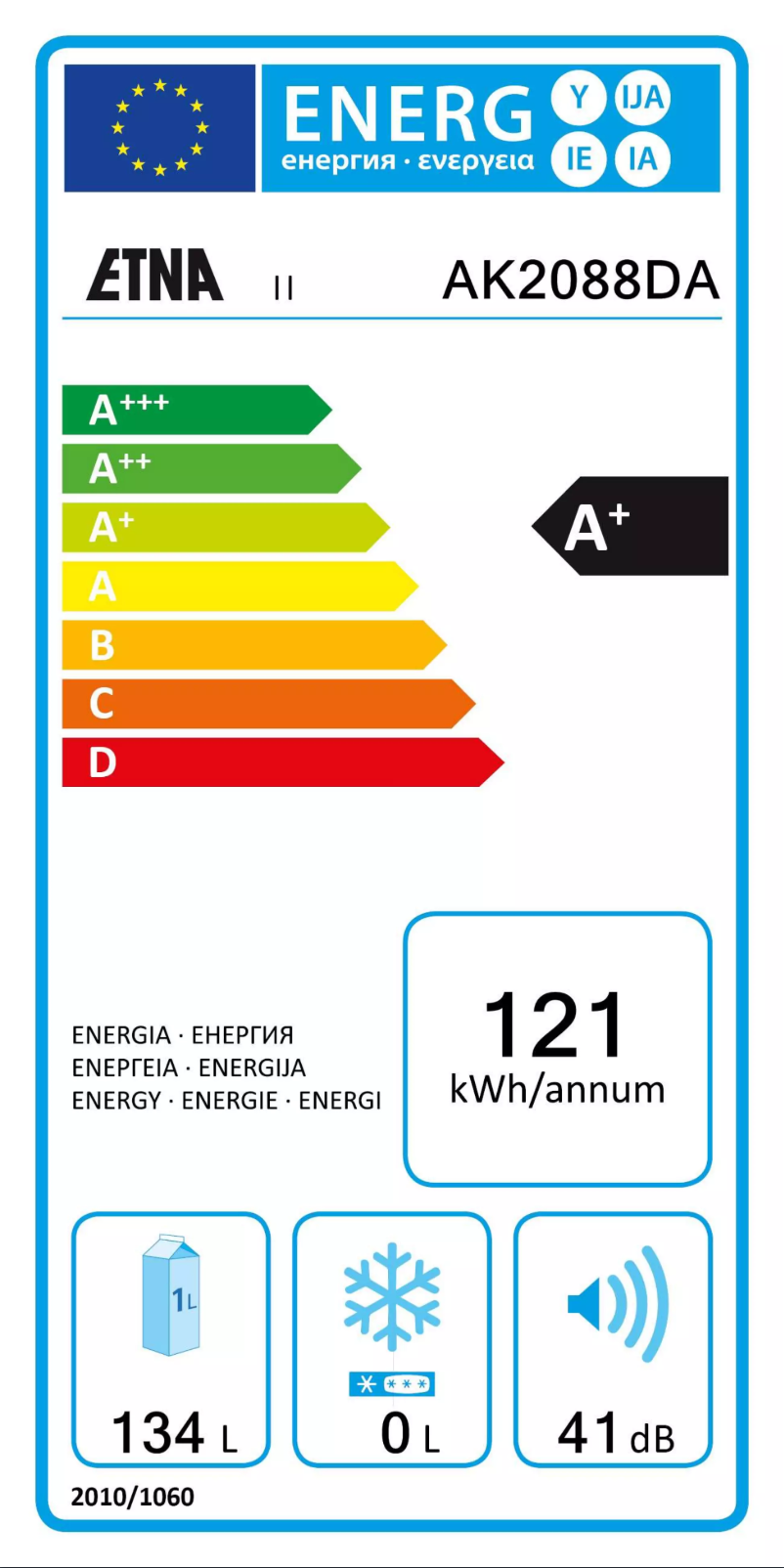 Page 1 de la notice Label énergétique Etna AK2088DA