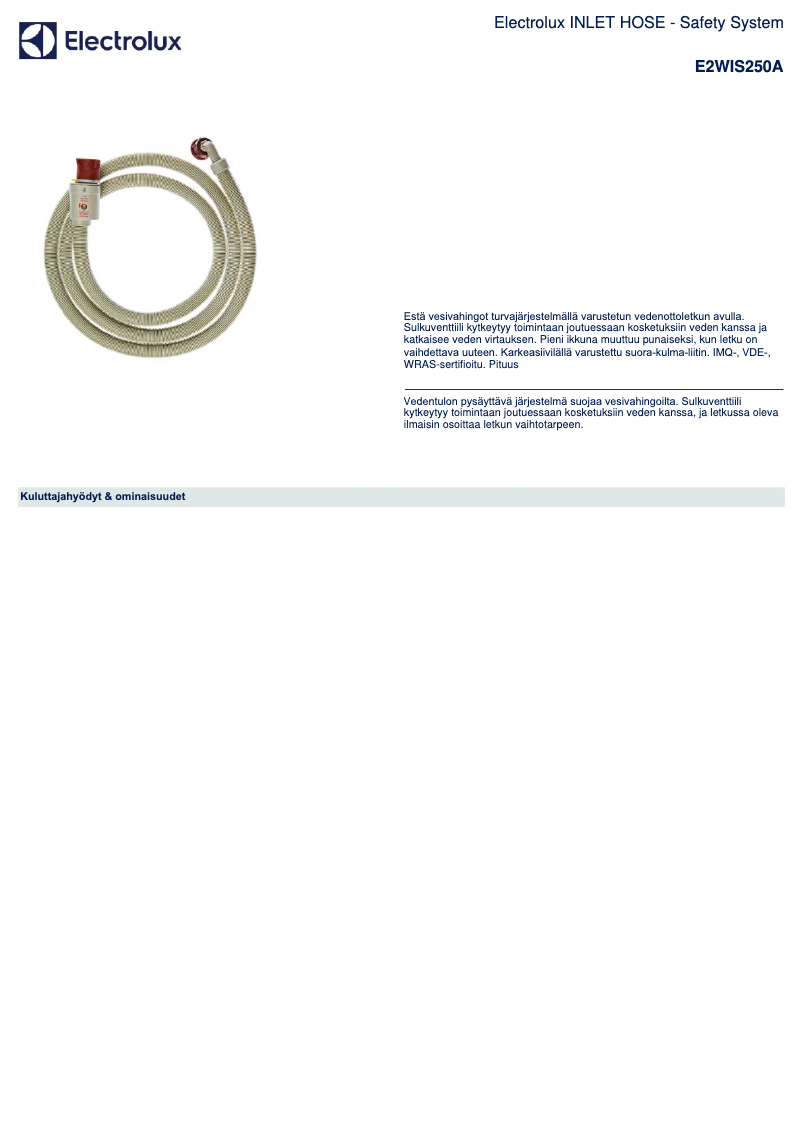 Page 1 de la notice Brochure Electrolux E2WIS250A