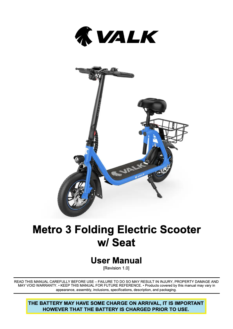 Page 1 de la notice Manuel utilisateur Valk Metro 3