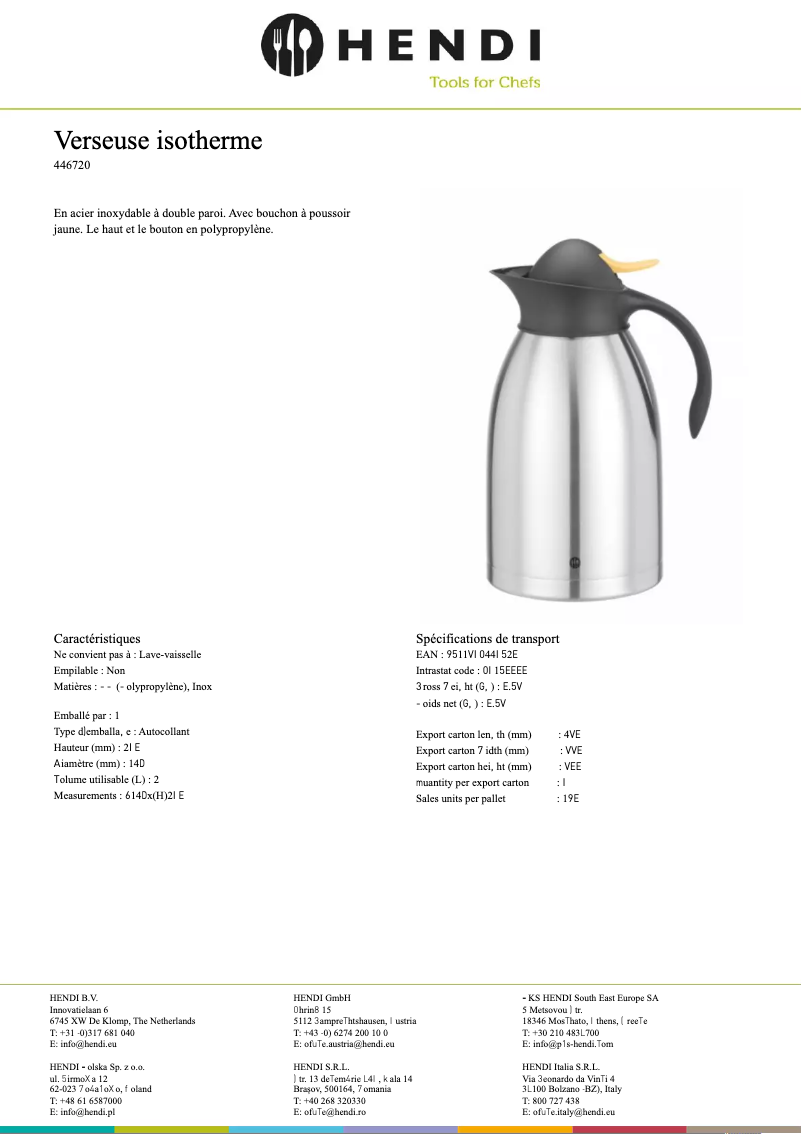 Page n°1 - Fiche technique Hendi 446621