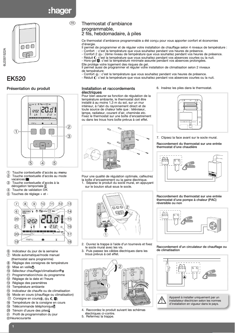 Page 1 de la notice Manuel utilisateur Hager EK520