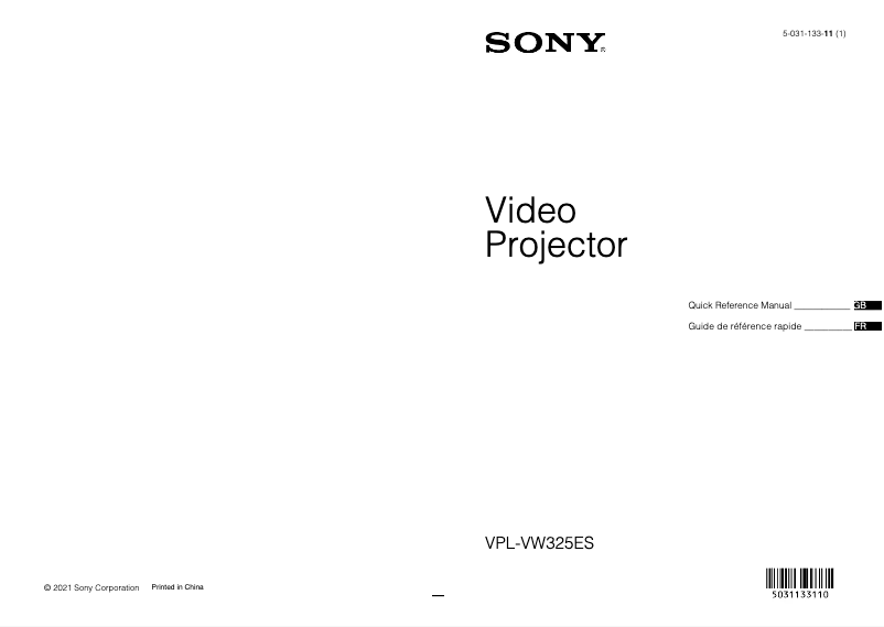Page 1 de la notice Guide d'installation Sony VPL-VW325ES