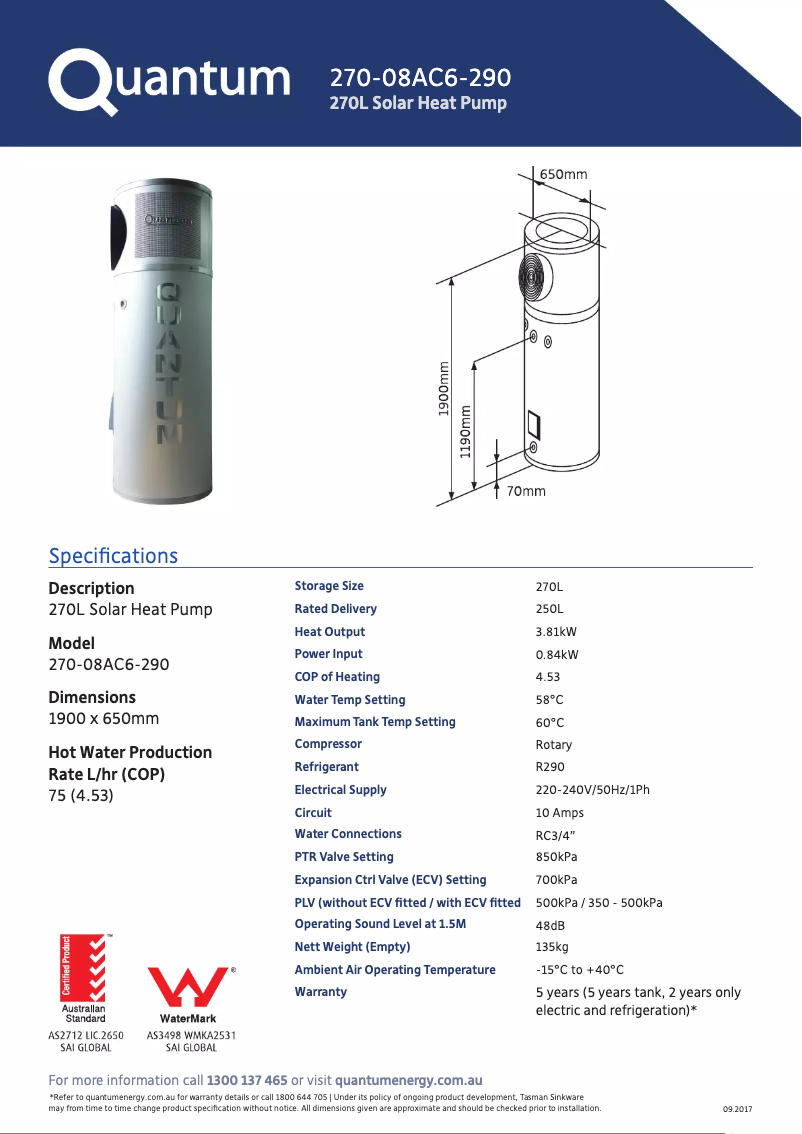 Page 1 de la notice Manuel utilisateur Quantum 270-08AC6-290