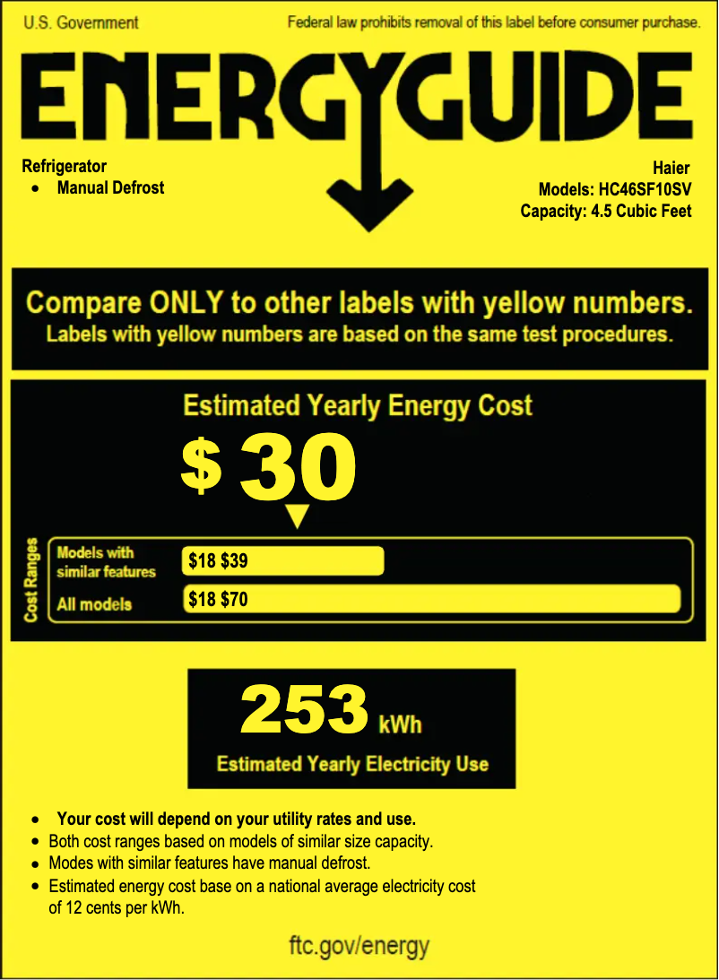 Page n°1 - Label énergétique Haier HC46SF10SV