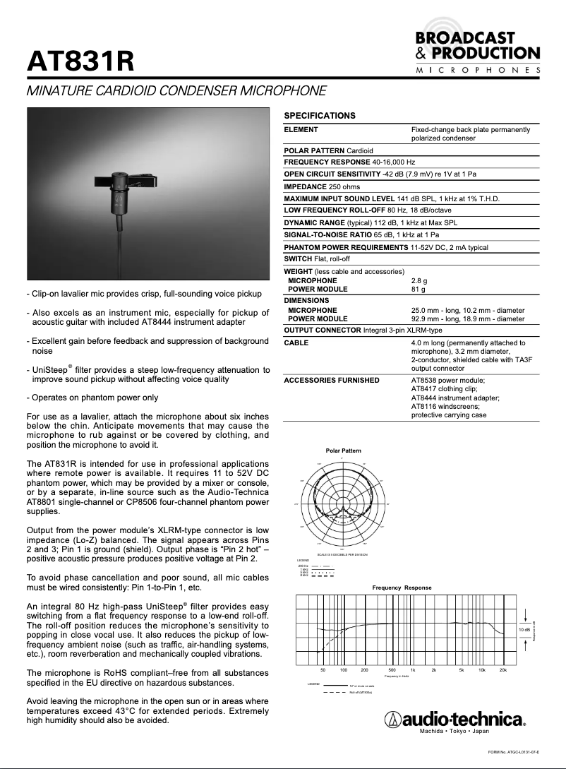 Página 1 del manual Manual de usuario Audio-Technica AT831R