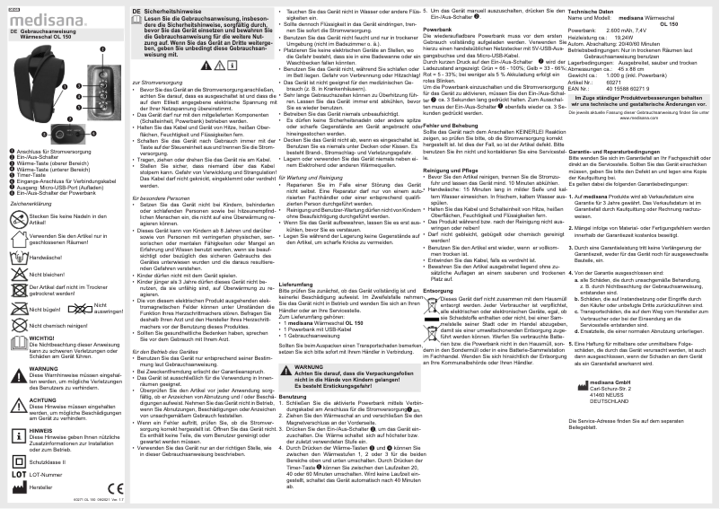 Page n°1 - Manuel utilisateur Medisana OL 150