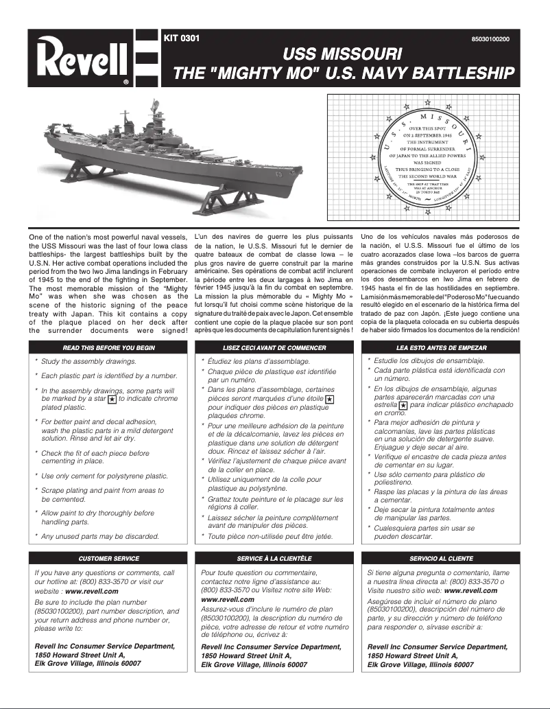 Page n°1 - Manuel utilisateur Revell USS Missouri Battleship