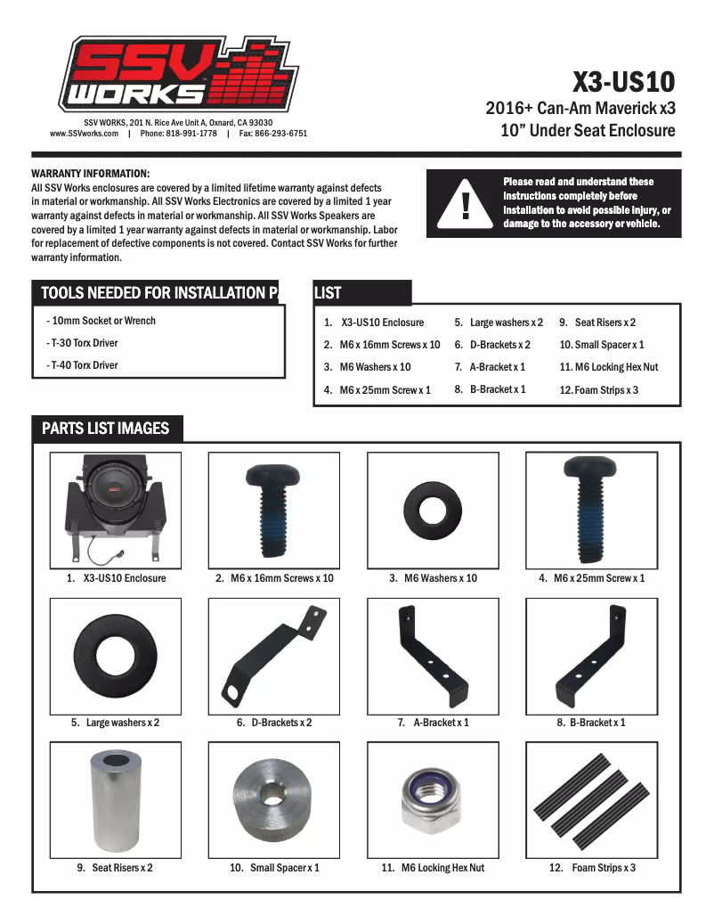 Page 1 de la notice Manuel utilisateur SSV Works X3-US10