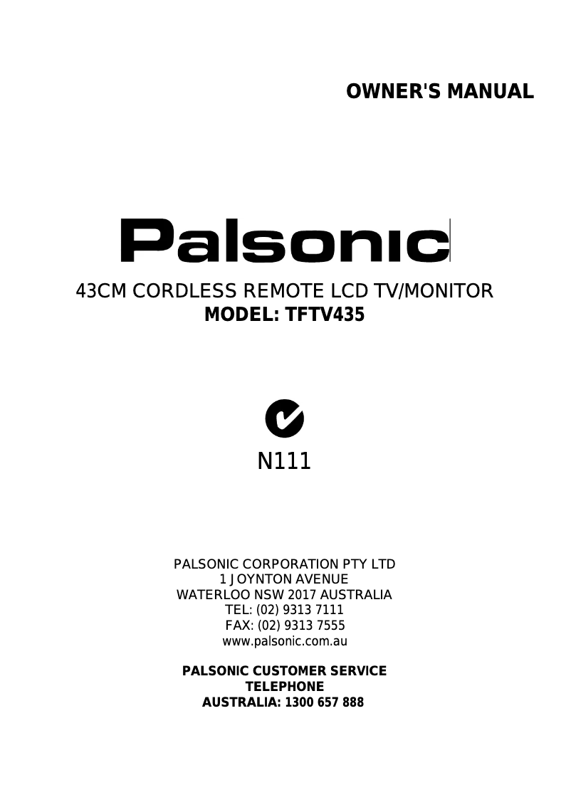 Page 1 de la notice Manuel utilisateur Palsonic TFTV435