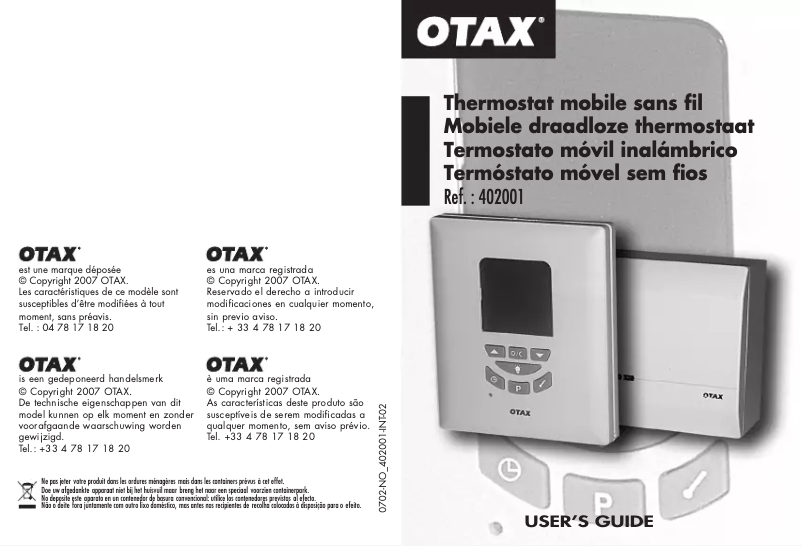 Page n°1 - Manuel utilisateur OTAX 402001