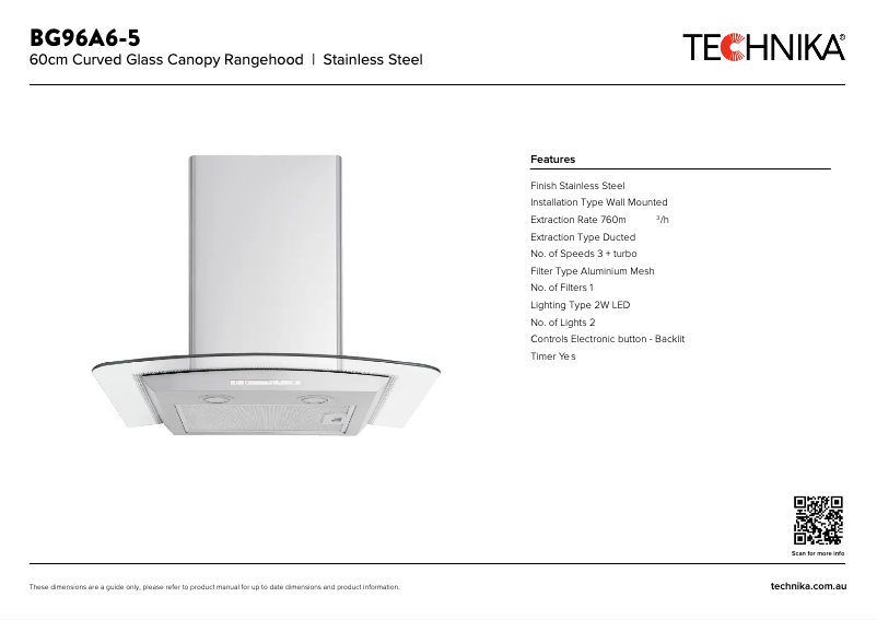 Page 1 de la notice Fiche technique Technika BG96A6-5