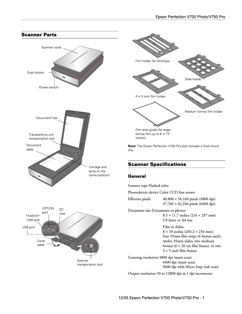 Page 1 de la notice Manuel utilisateur Epson Perfection V750 Pro Photo