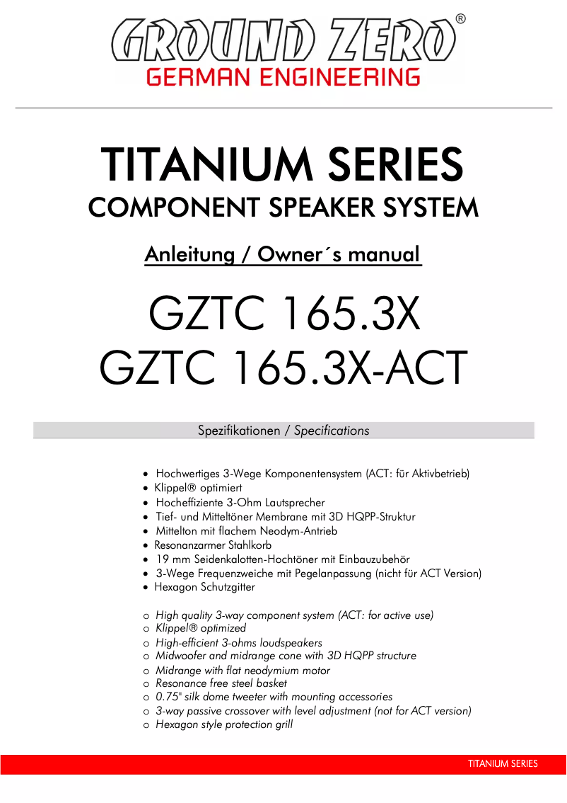 First page image of the manual for GZTC 165.3X-ACT