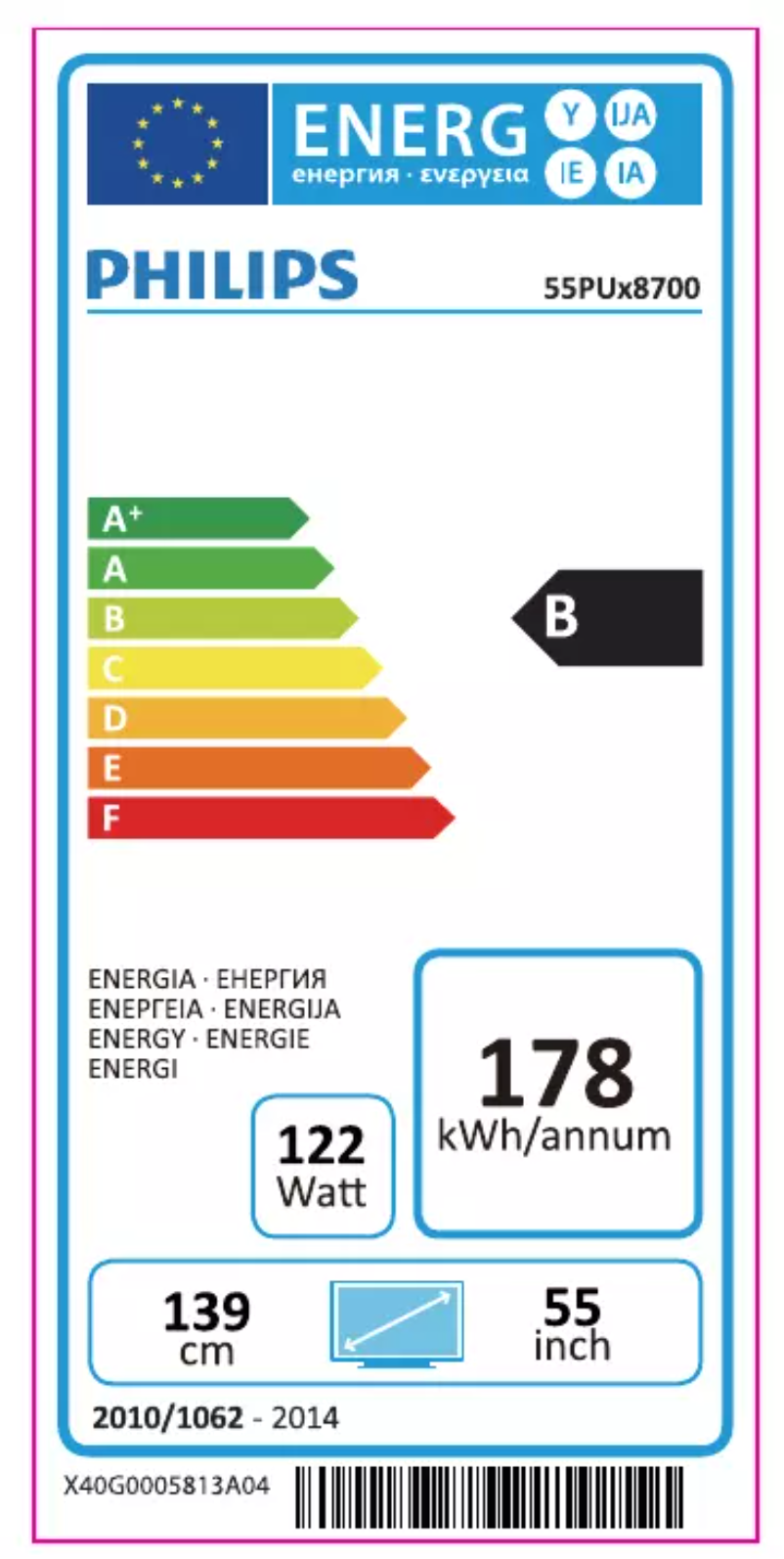 Page 1 of the manual Energy Label Philips 55PUS8700