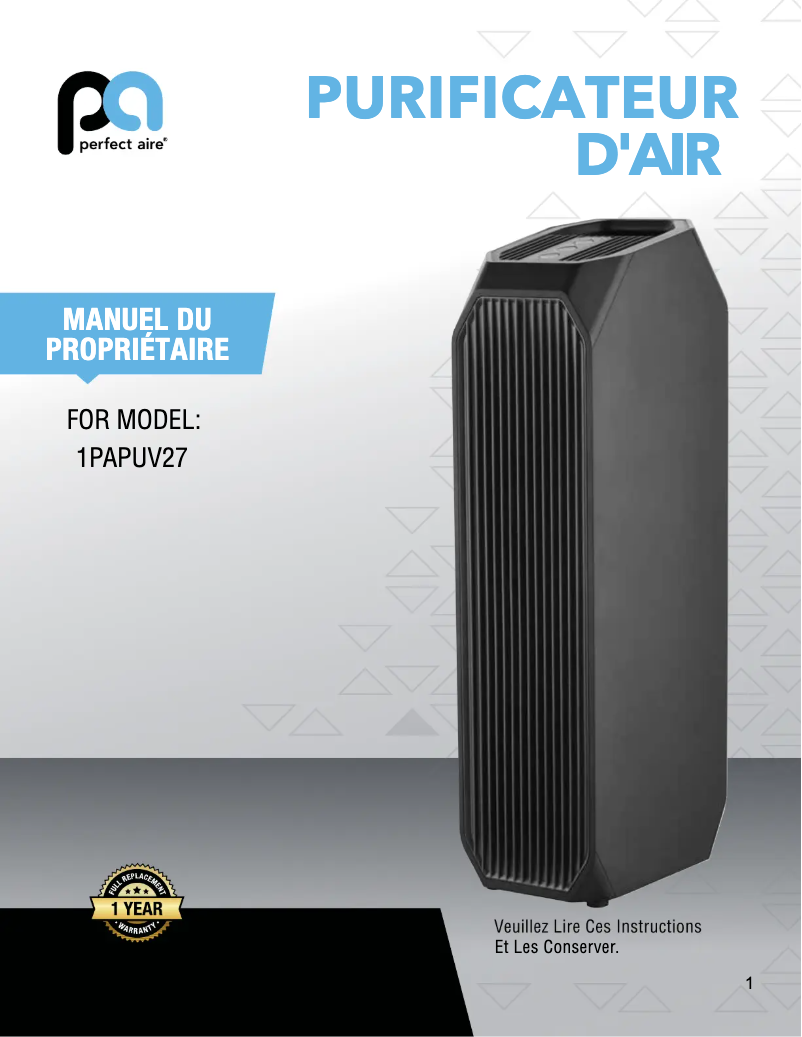 Page 1 de la notice Manuel utilisateur Perfect Aire 1PAPUV27