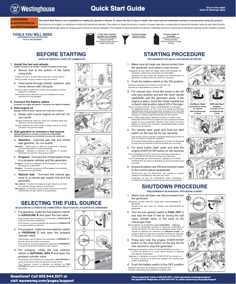 Page n°1 - Guide de démarrage rapide Westinghouse WGen10500TFc