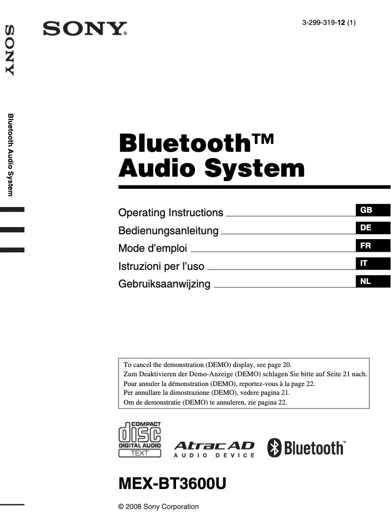Image de la première page du manuel de l'appareil MEX-BT3600
