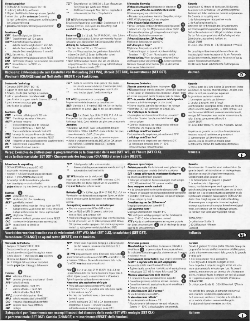 Page 1 de la notice Manuel utilisateur Sigma BC 1100 Topline