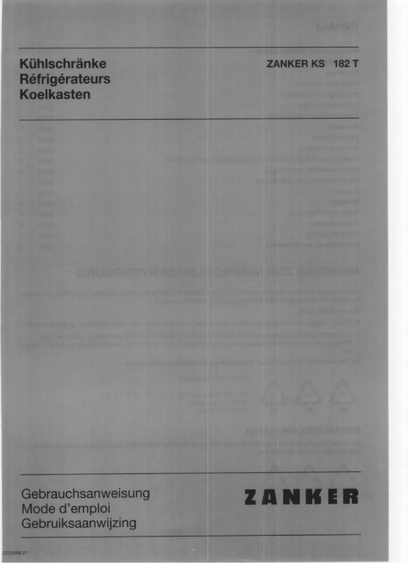 Page 1 de la notice Manuel utilisateur Zanker KS182T